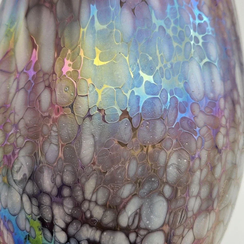 Purple Handblown Art Glass Vase Iridescent Confetti Splatter Large 9.5